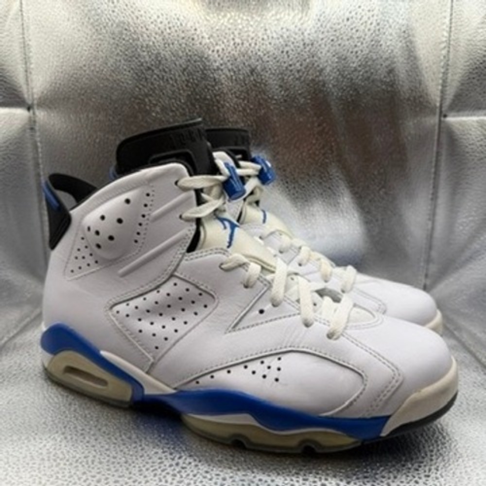Size 8.5 Jordan 6 Retro Sneakers Mens White Sport Blue Good 384664-107 2014